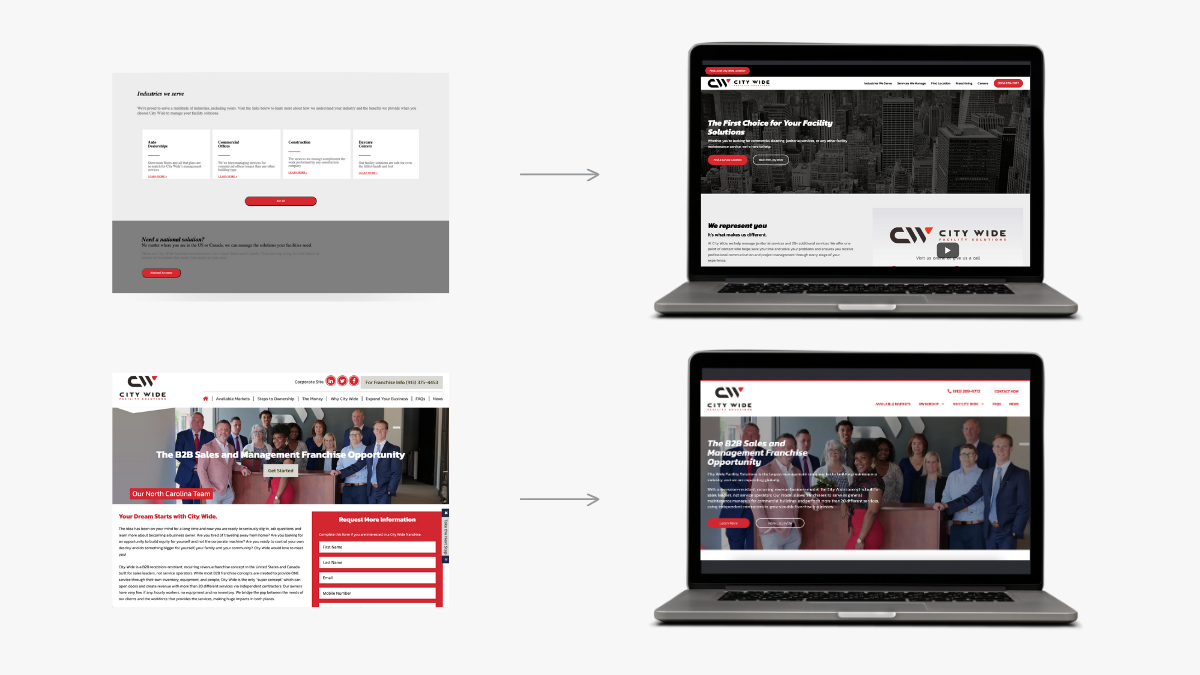 before and after of the city wide facility solutions website rebuild project