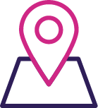 a pink and purple pin on a black background